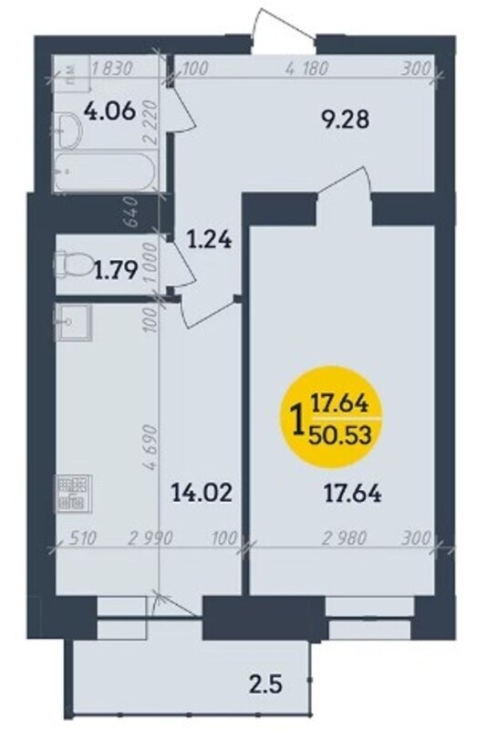 Продажа 1-комнатной квартиры в новом доме Обєкт № 211955858